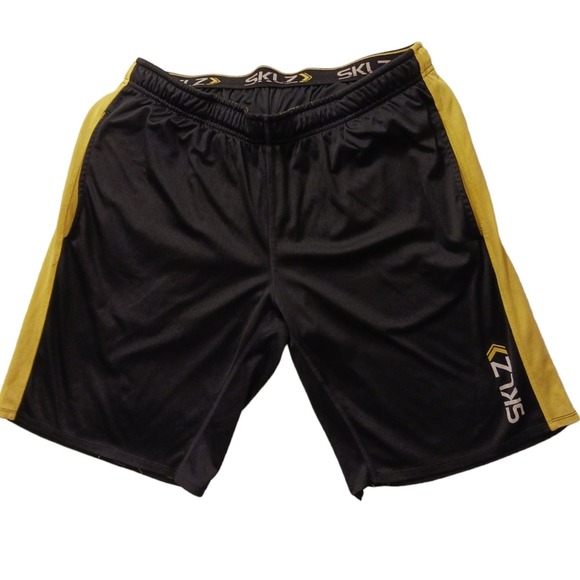 SKLZ Athletic Long Shorts Men's Size Large BLACK & YELLOW Pockets Basketball - Picture 1 of 8
